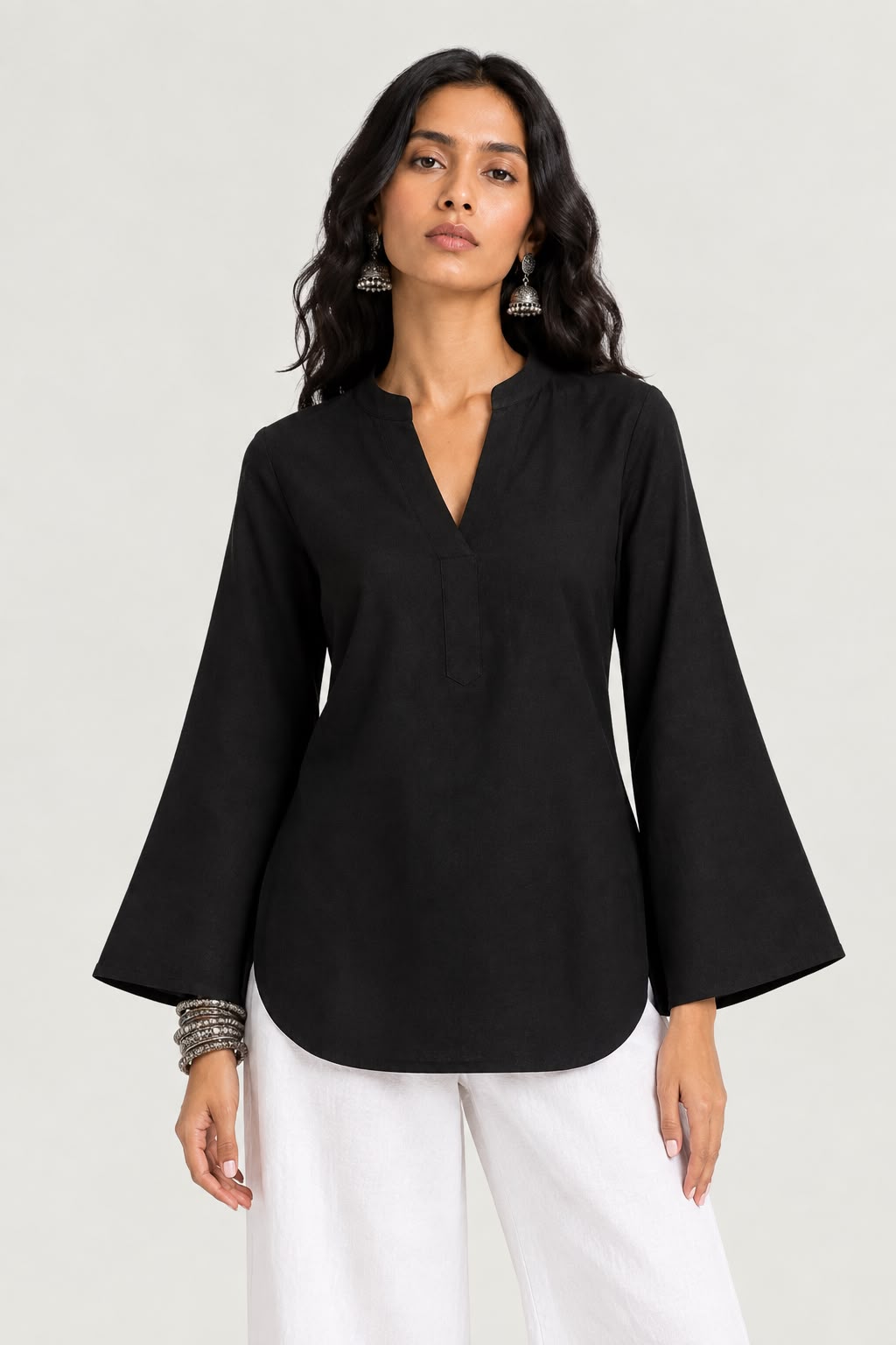 Aurelia Black Flared-Sleeve Kurti
