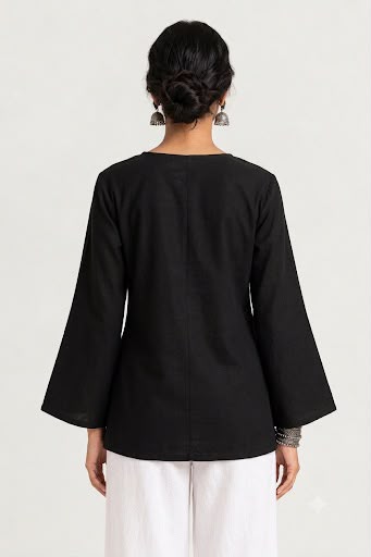 Aurelia Black Flared-Sleeve Kurti