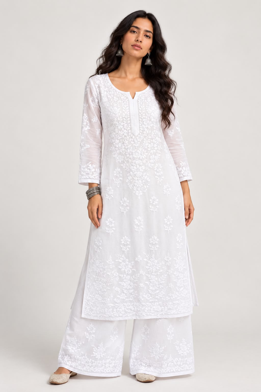 Aarini Chikankari Long Kurti Palazzo Set