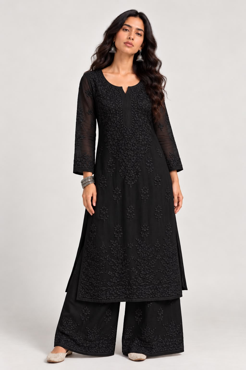 Aarini Chikankari Long Kurti Palazzo Set