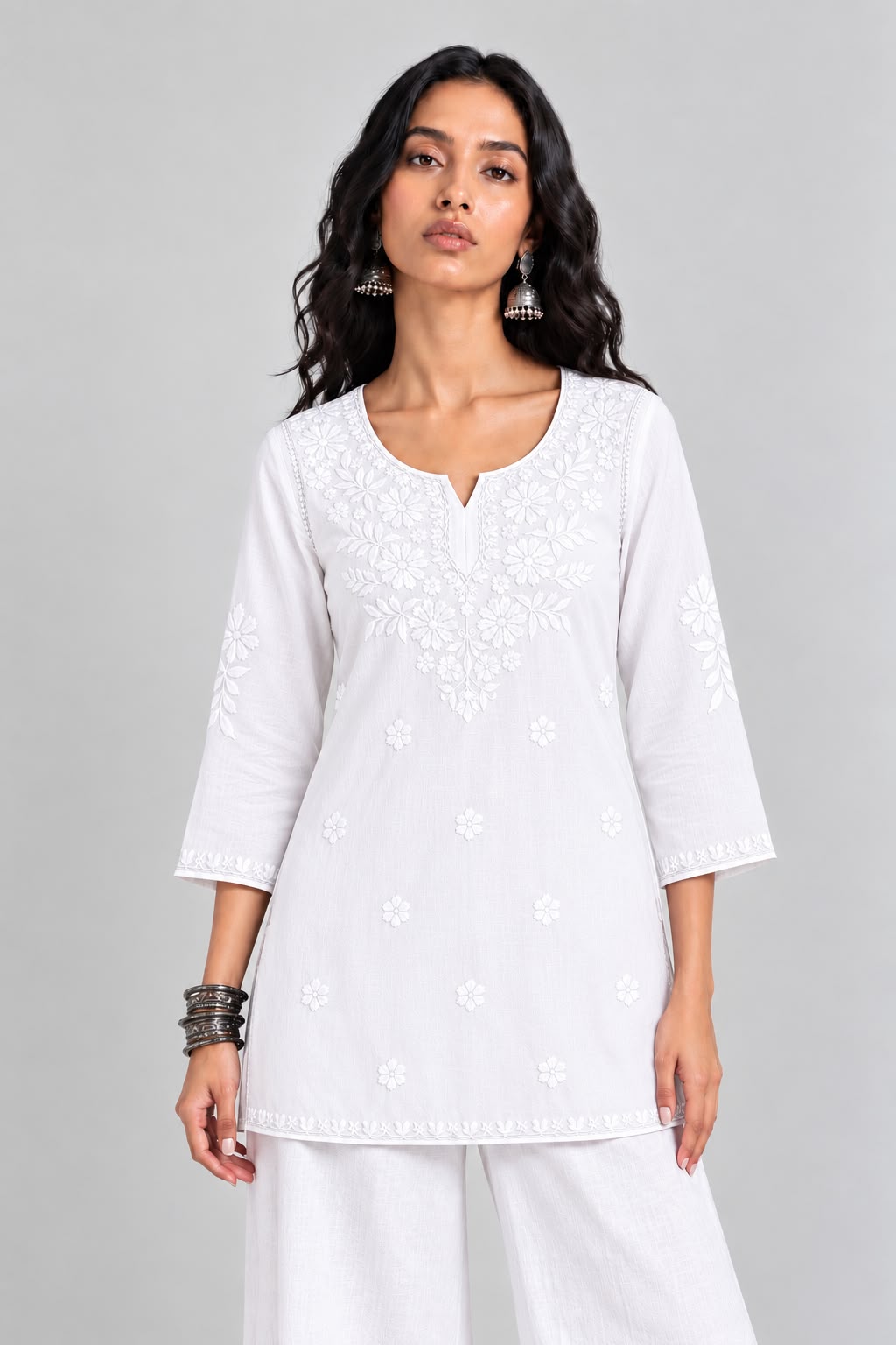 Aisha Embroidered Notch Neck Kurti