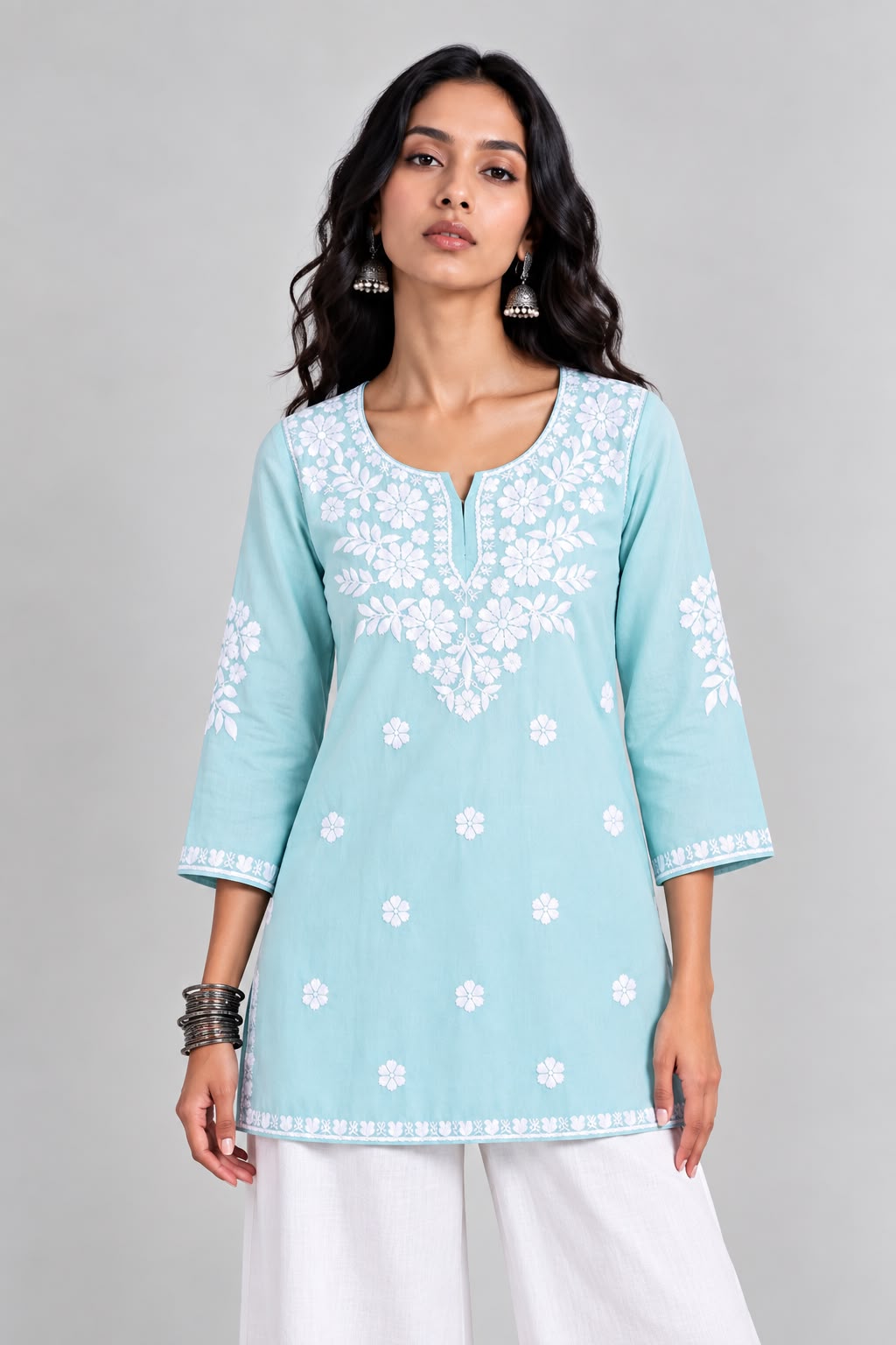 Aisha Embroidered Notch Neck Kurti