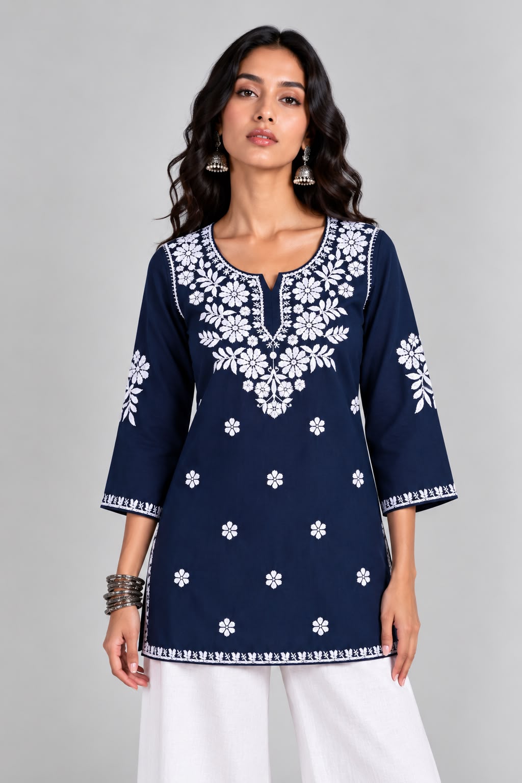 Aisha Embroidered Notch Neck Kurti