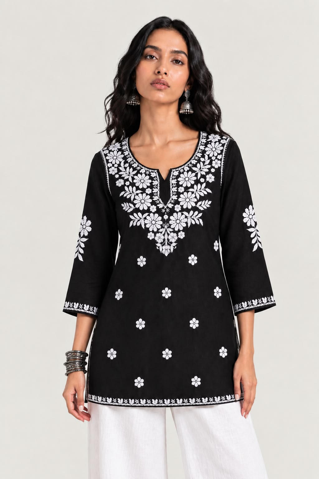 Aisha Embroidered Notch Neck Kurti